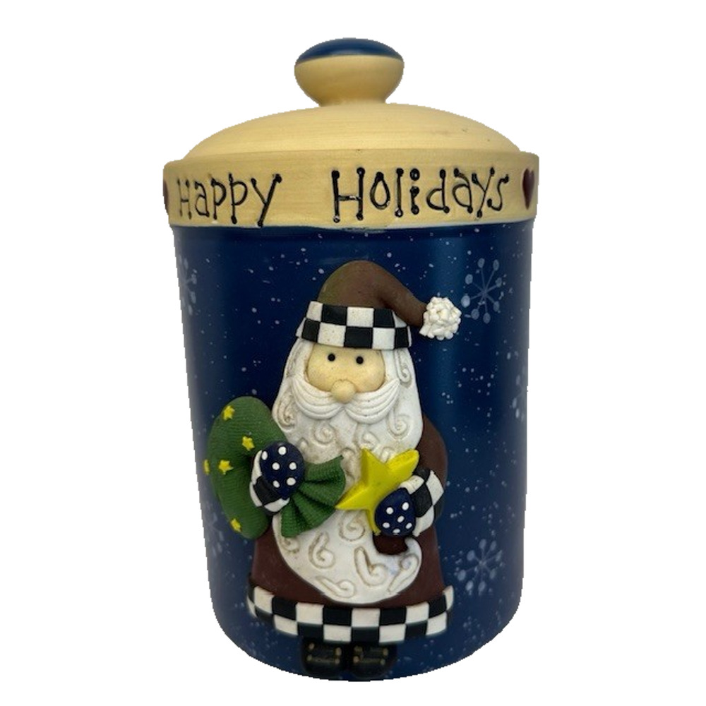 Bico China Happy Holidays 3D Santa Cookie Jar Earthenware Blue Vintage